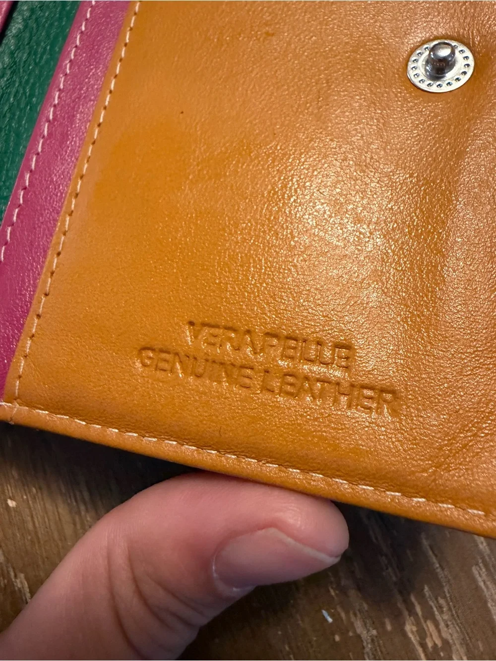 Colorblock Leather Card Wallet in Mustard, Red, Green, Blue & Purple